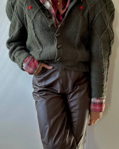 Dark forest green hand-knitted cardigan