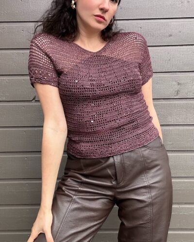 Y2k cinnamon brown crochet top