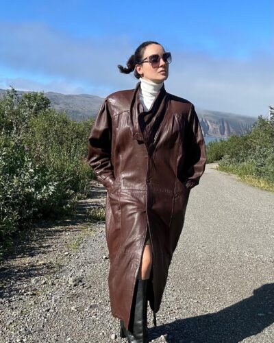 Long brown chocolate leather coat