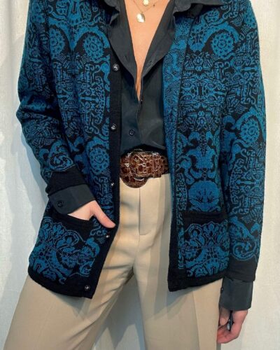 Danish wool blended turquoise cardigan
