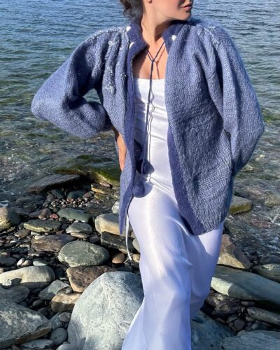 Hand-knitted royal blue cardigan