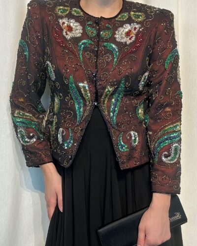 Heavily beaded dark wine jacket