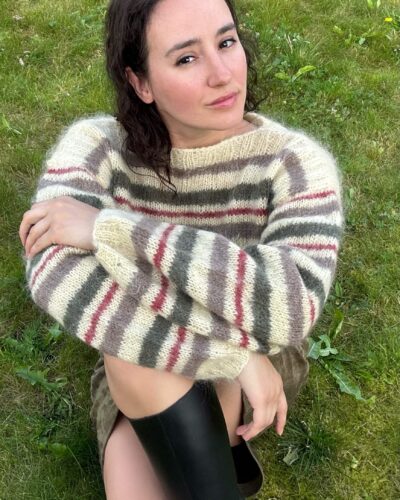 Parmesan yellow striped hand-knitted sweater