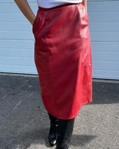 Red leather pencil skirt