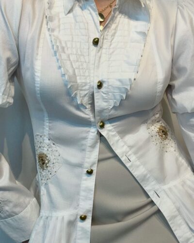 Basque blouse with juliet sleeves
