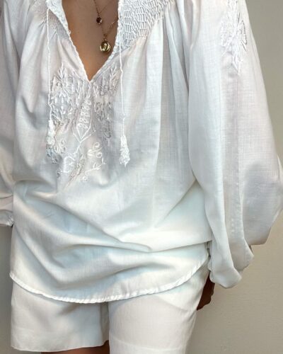Summer countryside blouse with bishop sleeves