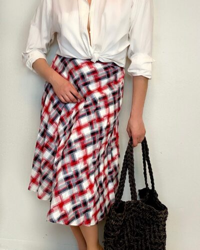 Check wide midi skirt