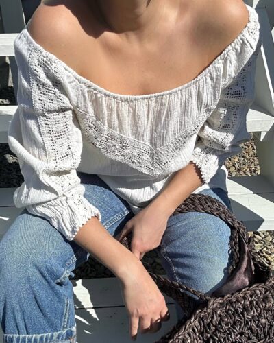 Greek soft beige cottage summer blouse