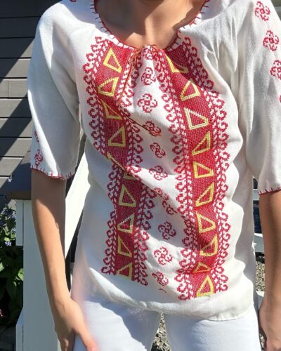 Handmade embroidered folklore summer blouse