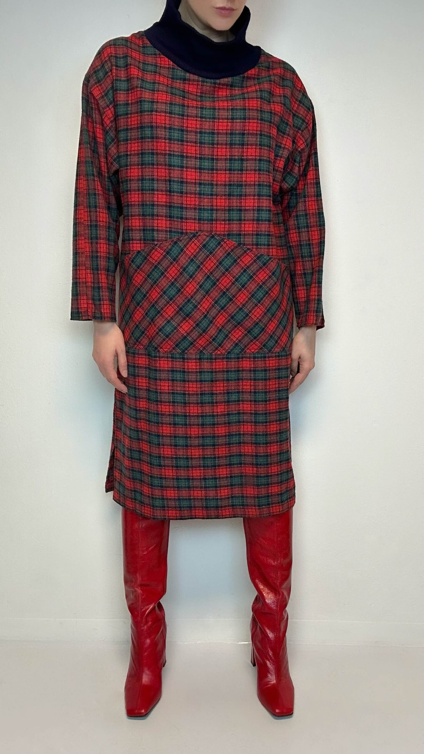 Woolen tartan baggy dress