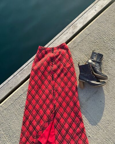 Fire red maxi button-up skirt