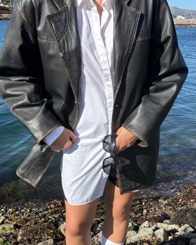 Boyfriend distressed leather jacket