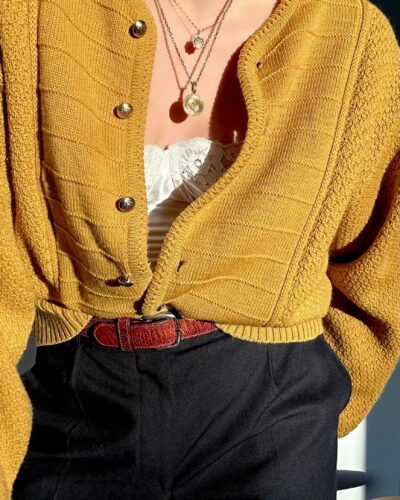 Woolen mustard structured cardigan