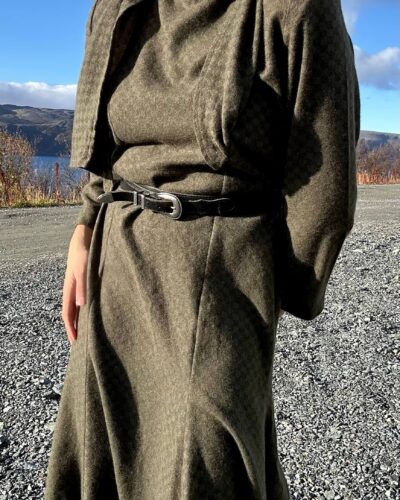 Olive green check soft woolen dress