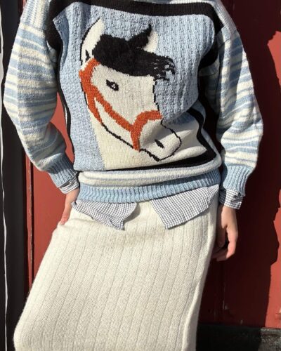 Rare hand-knitted sweater with a horse print