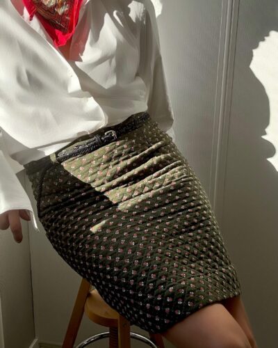 Cotton quilted olive green skirt