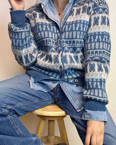 Sea blue woolen cozy boyfriend cardigan