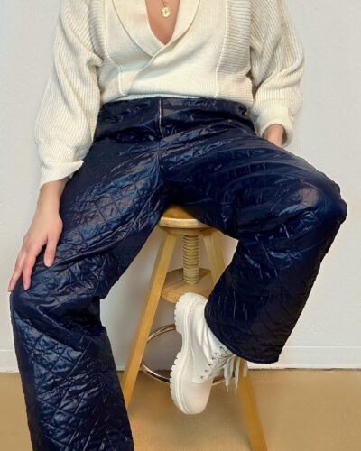 Quilted airy deep navy blue trousers
