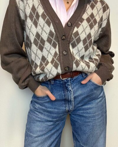 Unisex argyle woolen cardigan