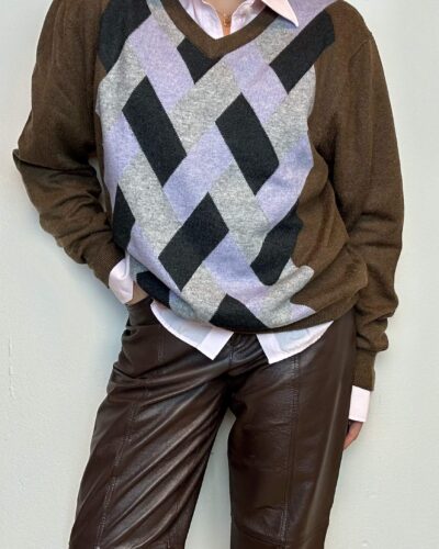 Argyle cashmere blended v-neck sweater
