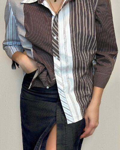 Y2k office casual striped blouse
