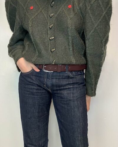 Dark forest green hand-knitted cardigan