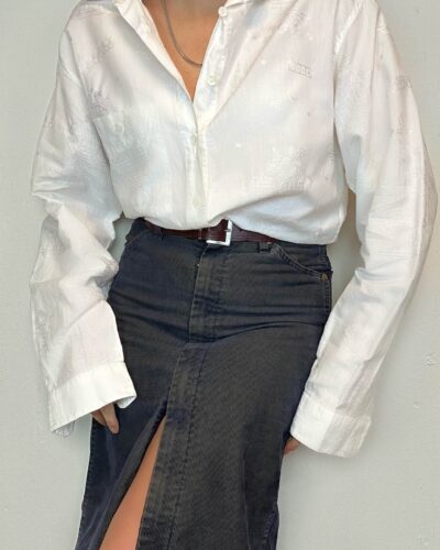 Structured printed white unisex shirt