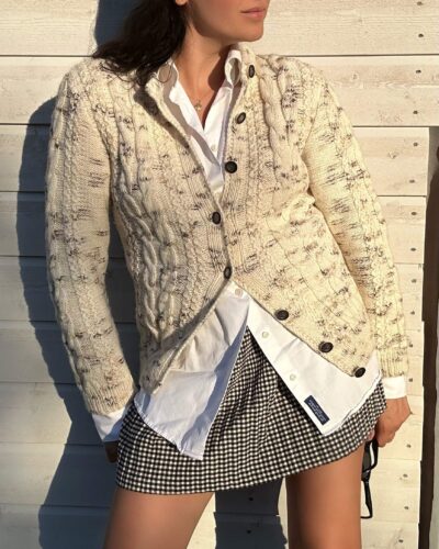 Chunky hand-knitted woolen creamy cardigan
