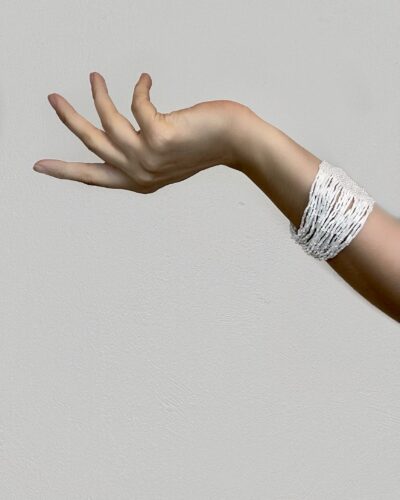 Hand-beaded adjustable white bracelet