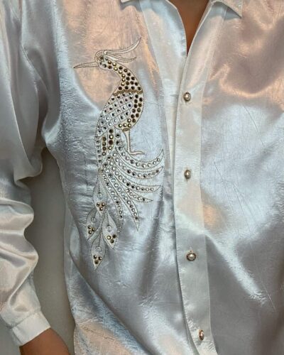 Peacock silky white long blouse