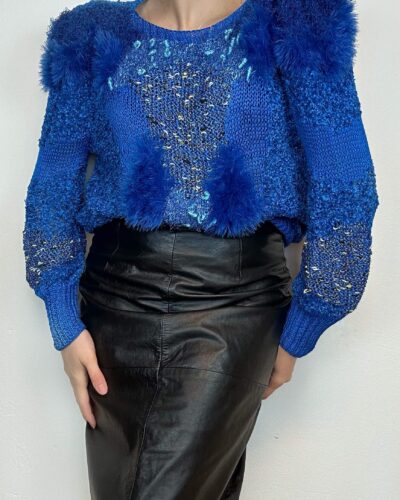 Royal blue airy abstract knitted sweater