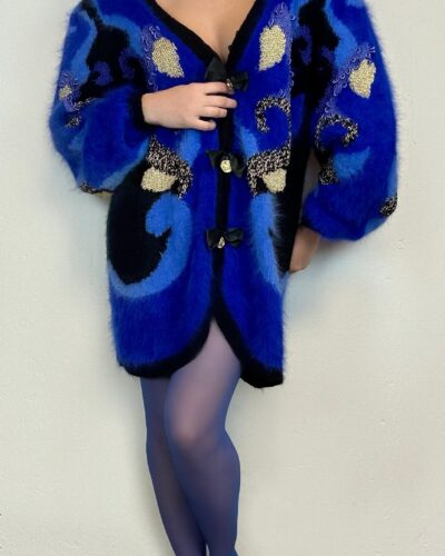 Statement royal blue hand-knitted angora cardigan