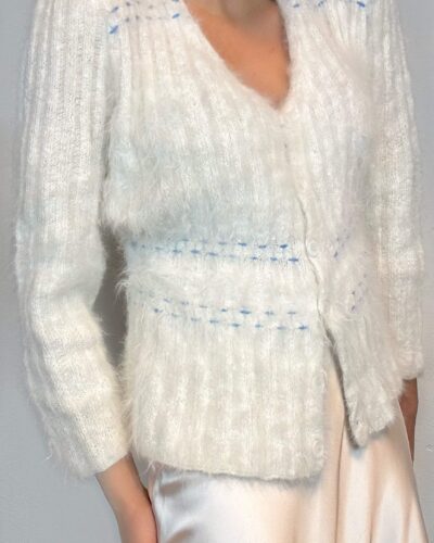 Angora white hand-knitted cardigan