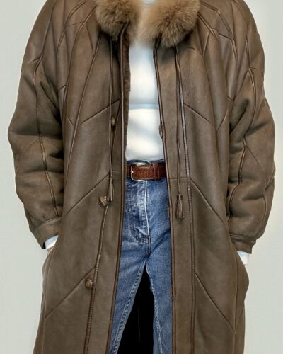 Cacao brown long sheepskin winter coat