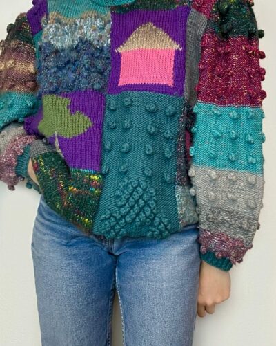 Hand-knitted colourful pop-corn sweater