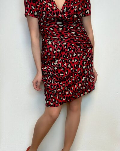 MOSCHINO red silk leopard print dress