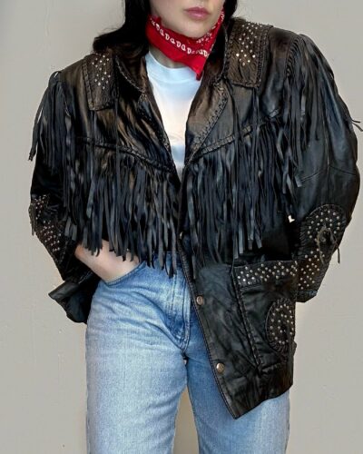 Biker fringe jacket with metallic details