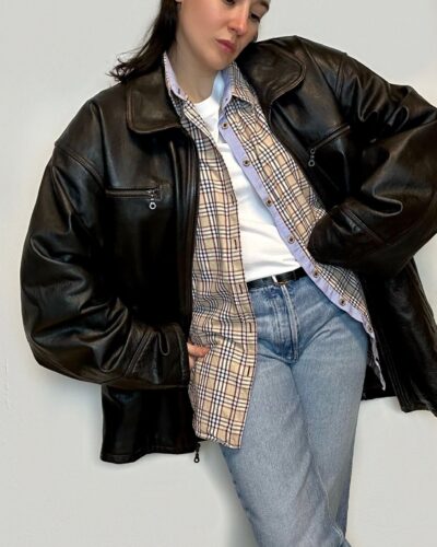 Heavy leather oversized boyfriend jacket