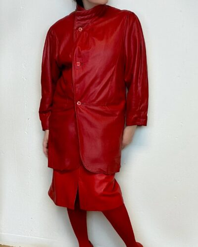 Pomegranate red 90s leather coat