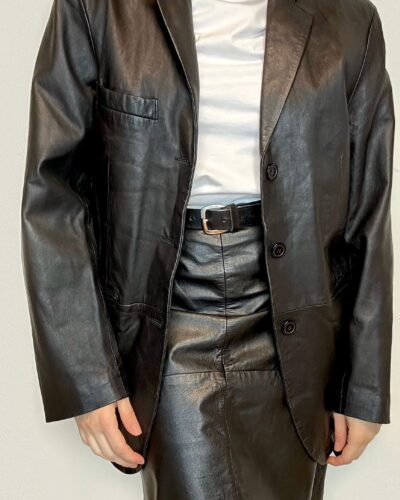 Black classic soft leather blazer