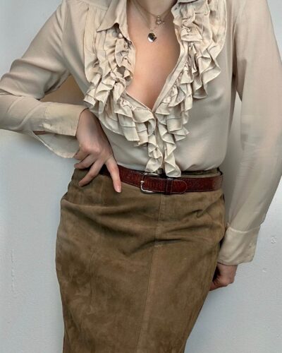 Silk tan beige boho blouse