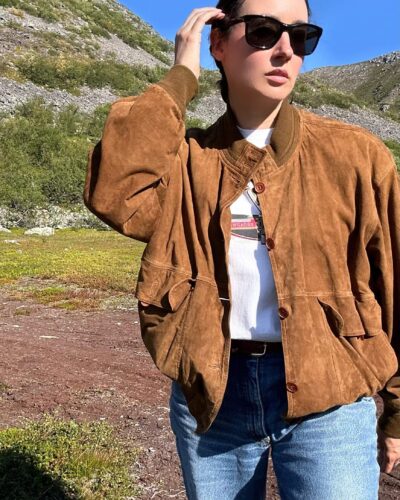 Unisex brown suede leather bomber jacket