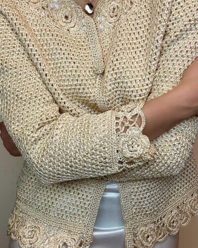 Hand-crochet champagne beige jacket