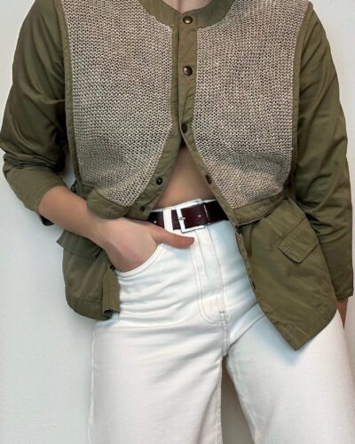 Khaki green fishnet western blouse