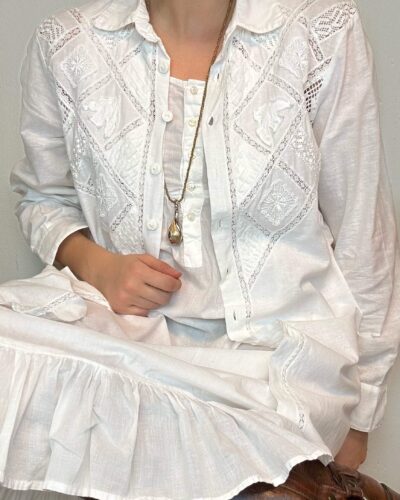 Embroidered long cotton boho blouse