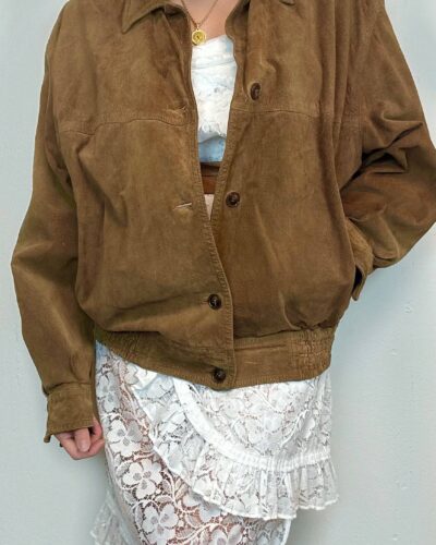 Toffee brown suede leather boyfriend bomber jacket
