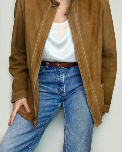 Camel brown summer suede leather jacket
