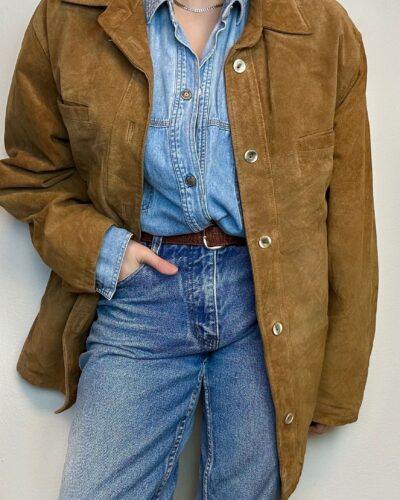Caramel brown masculine suede leather jacket