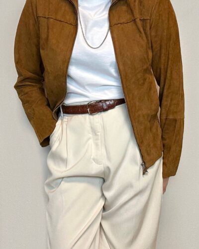 Camel brown summer suede leather jacket