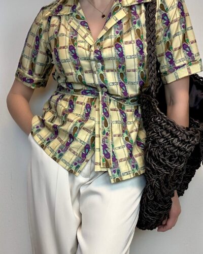 Paisley patterned blouse with a waist tie